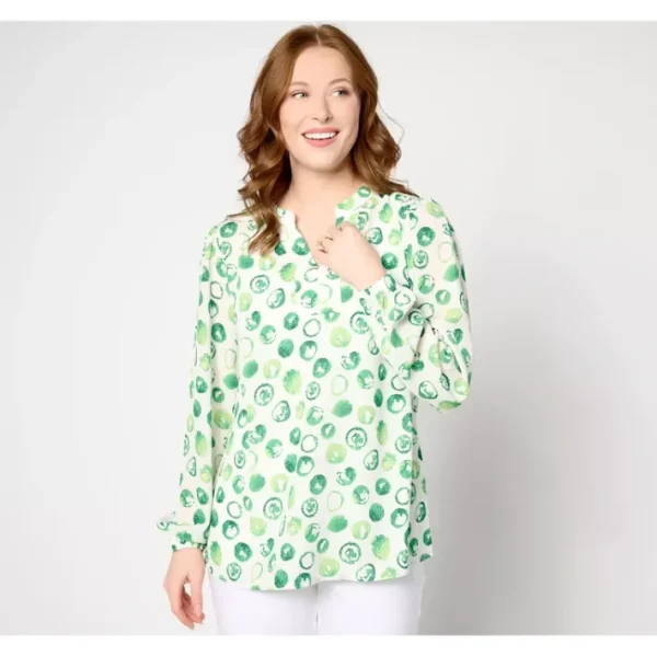 Shop All<Belle by Kimi Gravel Mega Dot Blouse - a world of fashionable women's clothing, including a wide selection of dresses and trendy accessories.