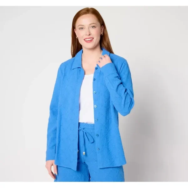Shop All<Bellisima by Kim Gravel Embroidered Cotton Gauze Big Shirt - a world of fashionable women's clothing, including a wide selection of dresses and trendy accessories.