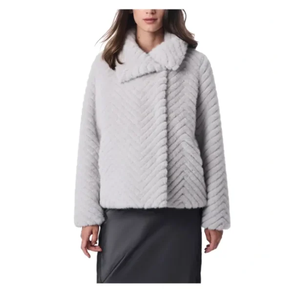 Shop All<Bernardo Chevron Grooved Faux Fur Jacket - a world of fashionable women's clothing, including a wide selection of dresses and trendy accessories.