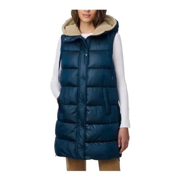 Shop All<Bernardo Mid-Length Puffer Vest with Sherpa-Lined Hood - a world of fashionable women's clothing, including a wide selection of dresses and trendy accessories.