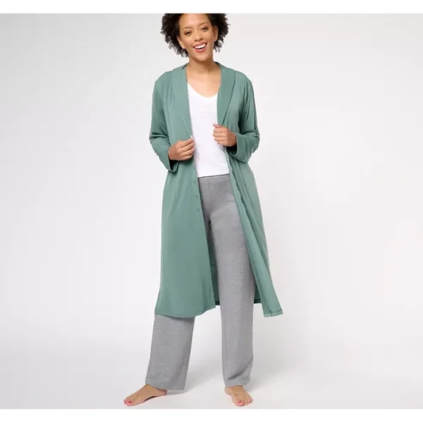 Shop All<Breezies Lounge Robe w/ Satin Trim - a world of fashionable women's clothing, including a wide selection of dresses and trendy accessories.