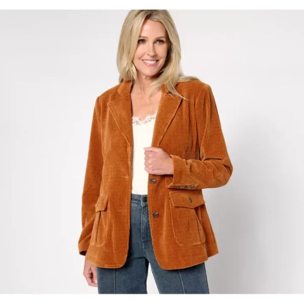 Shop All<by Stacy London Button Front Stretch Corduroy Jacket - a world of fashionable women's clothing, including a wide selection of dresses and trendy accessories.
