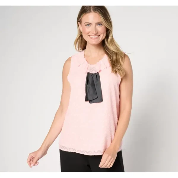 Shop All<by Stacy London Jacquard Chiffon Top with Satin Bow - a world of fashionable women's clothing, including a wide selection of dresses and trendy accessories.