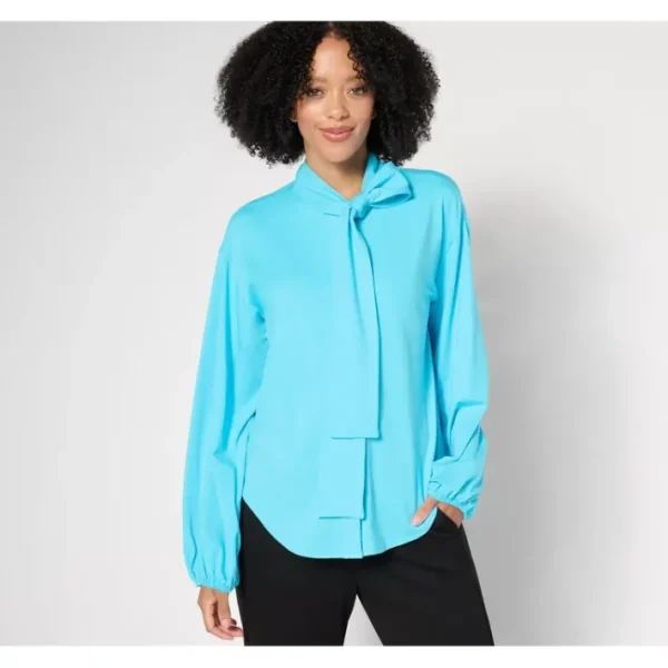 Shop All<by Stacy London Jersey Knit Bow Blouse - a world of fashionable women's clothing, including a wide selection of dresses and trendy accessories.