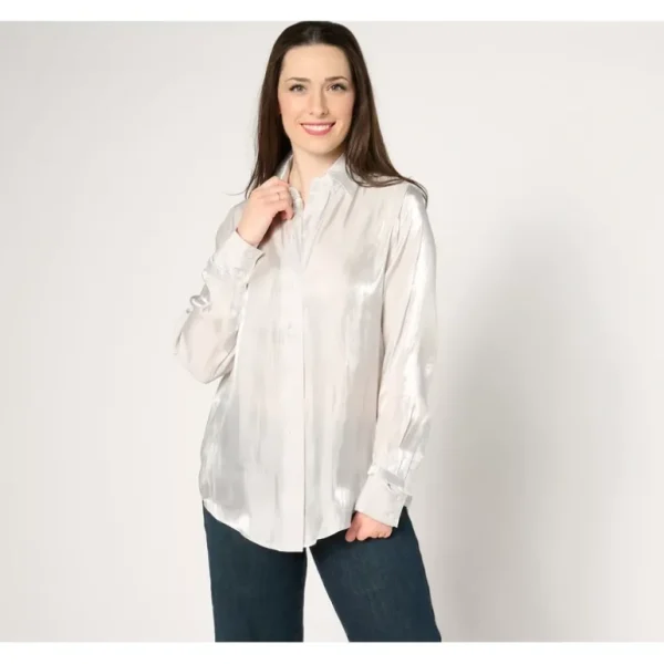 by Stacy London Metallic Foundation Button Front Shirt - a world of fashionable women's clothing, including a wide selection of dresses and trendy accessories.> Hat