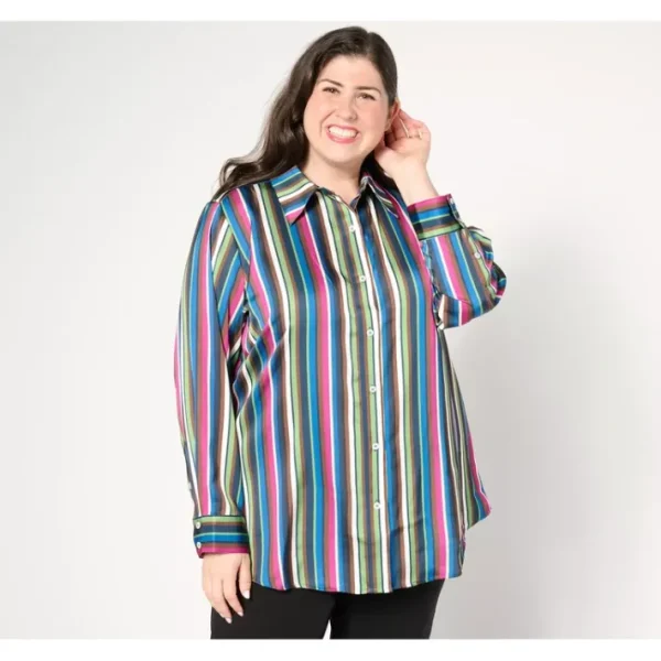Shop All<by Stacy London Printed Satin Button Front Shirt - a world of fashionable women's clothing, including a wide selection of dresses and trendy accessories.