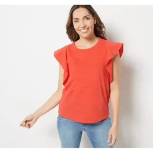 Fashion<Candace Cameron Bure Breezy Cotton Flutter-Sleeve Top - a world of fashionable women's clothing, including a wide selection of dresses and trendy accessories.