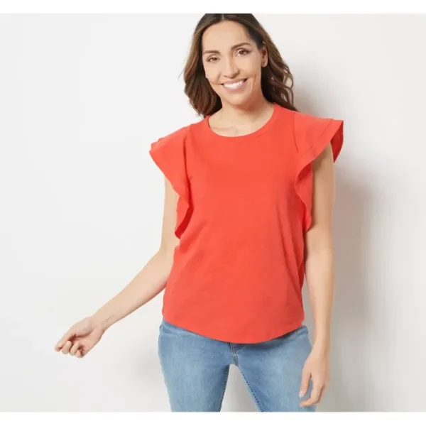 Fashion<Candace Cameron Bure Breezy Cotton Flutter-Sleeve Top - a world of fashionable women's clothing, including a wide selection of dresses and trendy accessories.