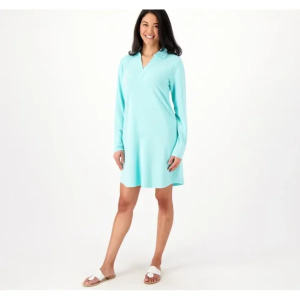 Dresses<Candace Cameron Bure Collared Y-Neck Shirt Dress - a world of fashionable women's clothing, including a wide selection of dresses and trendy accessories.