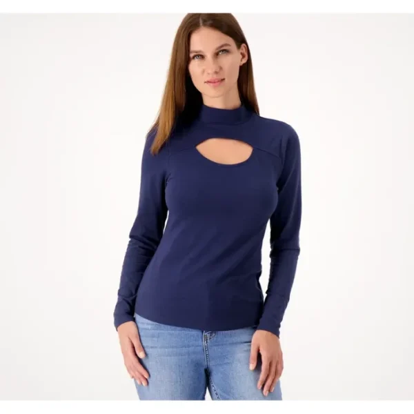 Shop All<Candace Cameron Bure Cutout Mock-Neck Long-Sleeve Top - a world of fashionable women's clothing, including a wide selection of dresses and trendy accessories.