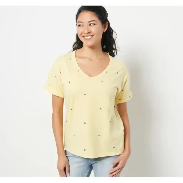 Shop All<Candace Cameron Bure Ditsy Print Short-Sleeve Tee - a world of fashionable women's clothing, including a wide selection of dresses and trendy accessories.