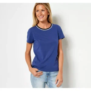 Candace Cameron Bure Lurex Trim Short-Sleeve Tee - a world of fashionable women's clothing, including a wide selection of dresses and trendy accessories.> Hat