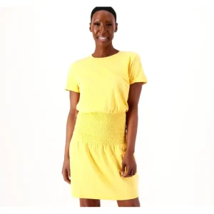 Candace Cameron Bure Petite Breezy Cotton Smocked T-Shirt Dress - a world of fashionable women's clothing, including a wide selection of dresses and trendy accessories.> Hat