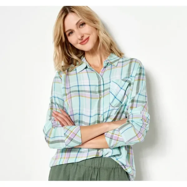 Shop All<Candace Cameron Bure Petite Linen Blend Button- Front Shirt - a world of fashionable women's clothing, including a wide selection of dresses and trendy accessories.