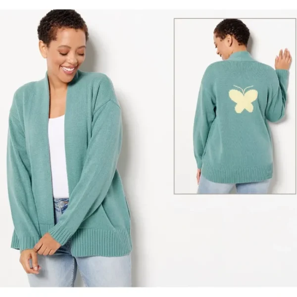 Shop All<Candace Cameron Bure Petite Novelty Jacquard Open Cardigan - a world of fashionable women's clothing, including a wide selection of dresses and trendy accessories.