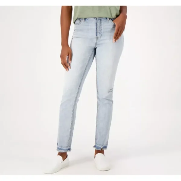 Candace Cameron Bure Petite Straight Leg Release Hem Jean - a world of fashionable women's clothing, including a wide selection of dresses and trendy accessories.> Hat