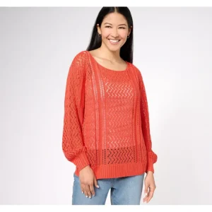 Candace Cameron Bure Pointelle Pull-Over Novelty Sweater - a world of fashionable women's clothing, including a wide selection of dresses and trendy accessories.> Hat