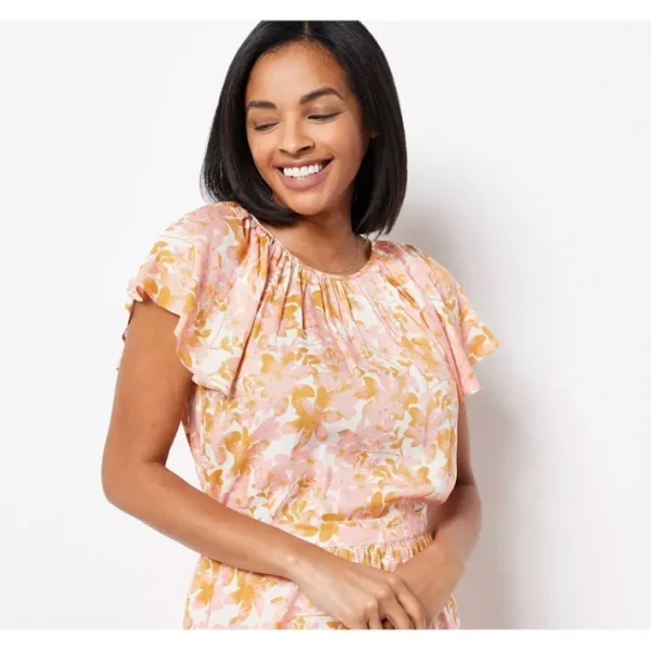 Shop All<Candace Cameron Bure Printed Tulip Sleeve Bow Blouse - a world of fashionable women's clothing, including a wide selection of dresses and trendy accessories.