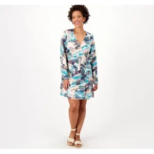Dresses<Candace Cameron Bure Regular Coastal Linen Blend Wrap Dress - a world of fashionable women's clothing, including a wide selection of dresses and trendy accessories.