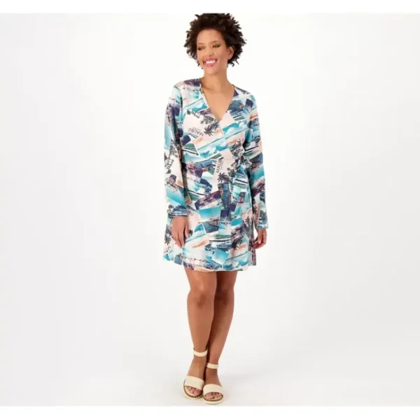 Dresses<Candace Cameron Bure Regular Coastal Linen Blend Wrap Dress - a world of fashionable women's clothing, including a wide selection of dresses and trendy accessories.