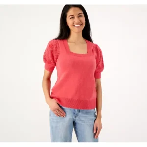 Candace Cameron Bure Square Neck Sweater with Sleeve Detail - a world of fashionable women's clothing, including a wide selection of dresses and trendy accessories.> Hat
