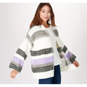 Candace Cameron Bure Striped Balloon Sleeve Cardigan - a world of fashionable women's clothing, including a wide selection of dresses and trendy accessories.> Hat