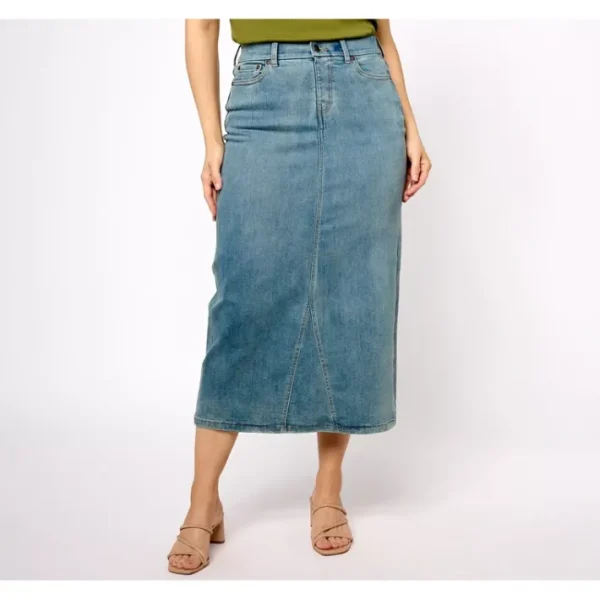 Shop All<Canyon Retreat Denim Petite Y-Seam Pencil Skirt - a world of fashionable women's clothing, including a wide selection of dresses and trendy accessories.