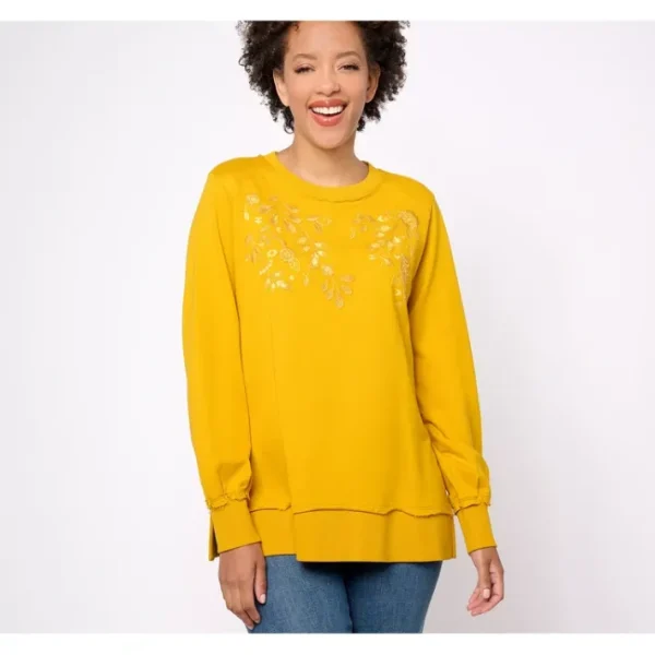 Shop All<Canyon Retreat Embroidered Detail Pullover - a world of fashionable women's clothing, including a wide selection of dresses and trendy accessories.