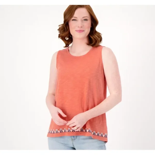 Shop All<Canyon Retreat High Low Tank w/ Embroidery - a world of fashionable women's clothing, including a wide selection of dresses and trendy accessories.