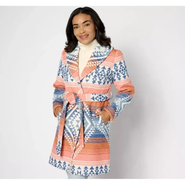 Canyon Retreat Jacquard Coat with Self Belt - a world of fashionable women's clothing, including a wide selection of dresses and trendy accessories.> Coats