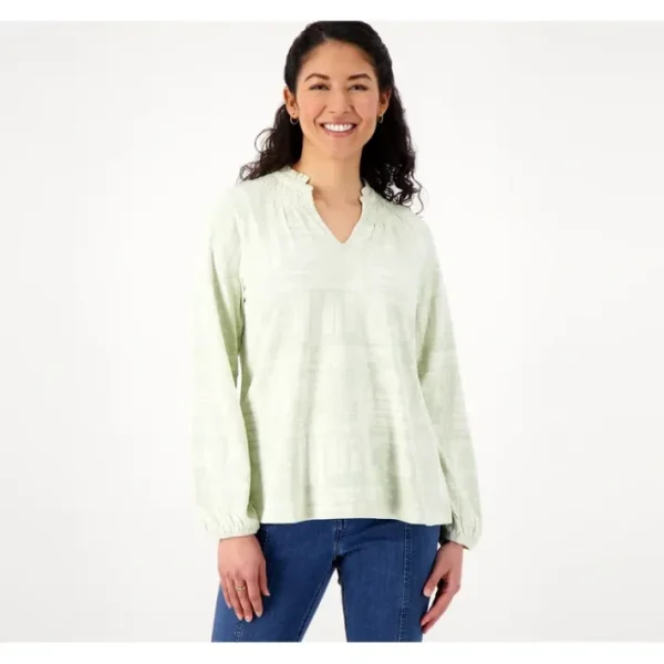 Shop All<Canyon Retreat Mirabelle Knit Printed Top w/ Balloon Sleeves - a world of fashionable women's clothing, including a wide selection of dresses and trendy accessories.