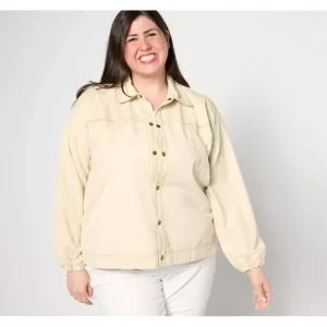Fashion<Canyon Retreat Mixed Media Snap Front Jacket - a world of fashionable women's clothing, including a wide selection of dresses and trendy accessories.