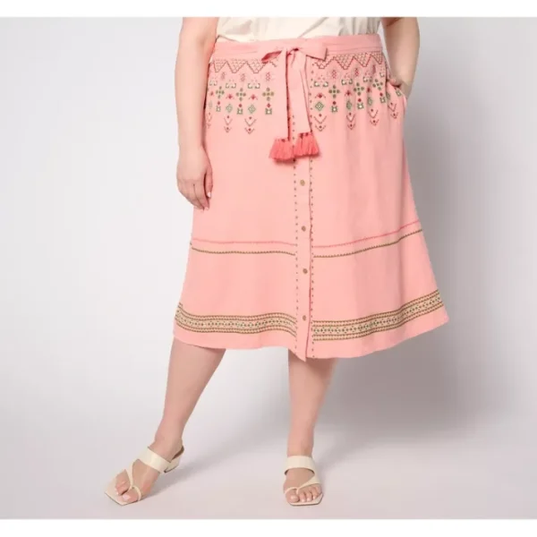 Fashion<Canyon Retreat Oasis Embroidered Linen Skirt - a world of fashionable women's clothing, including a wide selection of dresses and trendy accessories.