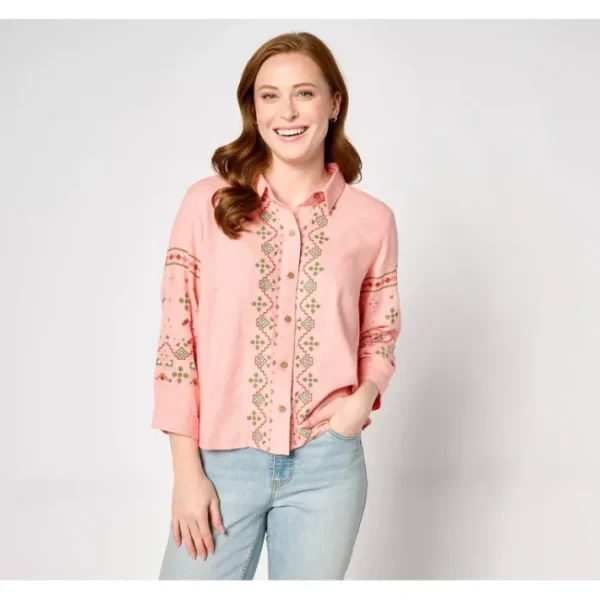 Fashion<Canyon Retreat Oasis Embroidered Linen Top - a world of fashionable women's clothing, including a wide selection of dresses and trendy accessories.