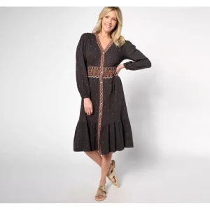 Dresses<Canyon Retreat Petite Button Front Midi Dress - a world of fashionable women's clothing, including a wide selection of dresses and trendy accessories.
