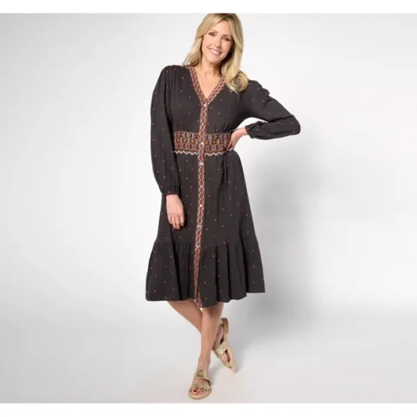 Dresses<Canyon Retreat Petite Button Front Midi Dress - a world of fashionable women's clothing, including a wide selection of dresses and trendy accessories.