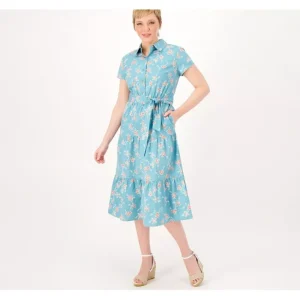 Dresses<Canyon Retreat Petite Tiered Shirt Dress with Self Tie - a world of fashionable women's clothing, including a wide selection of dresses and trendy accessories.