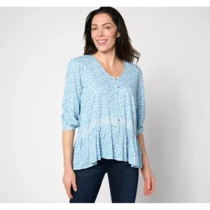 Fashion<Canyon Retreat Printed Henley Peplum Top - a world of fashionable women's clothing, including a wide selection of dresses and trendy accessories.