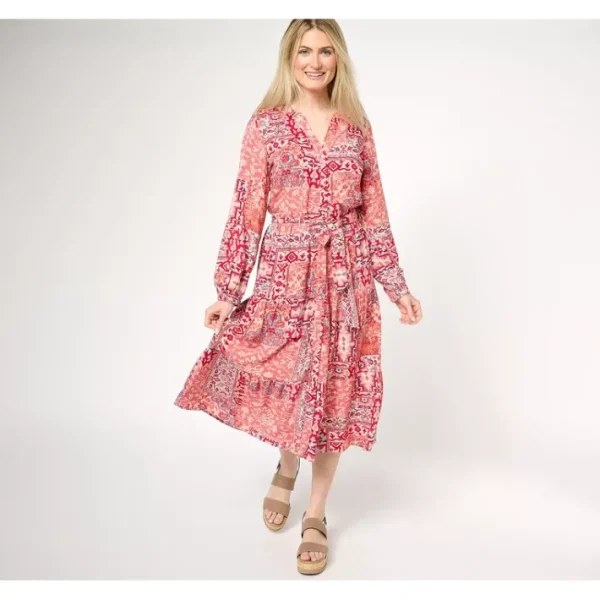 Dresses<Canyon Retreat Printed Tiered Midi Dress - a world of fashionable women's clothing, including a wide selection of dresses and trendy accessories.