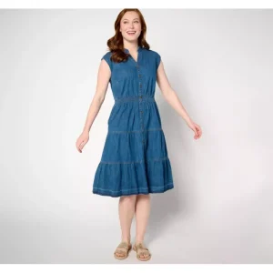 Dresses<Canyon Retreat Smocked Waist Denim Dress - Indigos - a world of fashionable women's clothing, including a wide selection of dresses and trendy accessories.