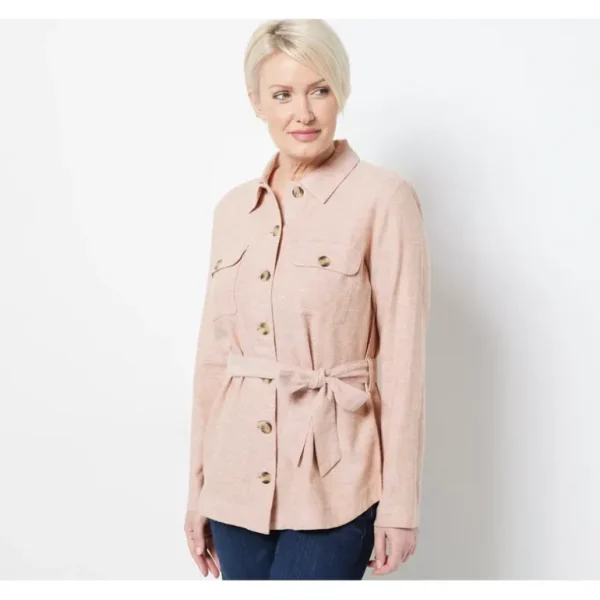 Centigrade Button Front Linen Shacket Shirttail Hem - a world of fashionable women's clothing, including a wide selection of dresses and trendy accessories.> Hat