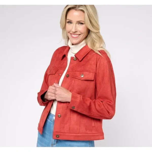Fashion<Classic Faux Suede Jacket - a world of fashionable women's clothing, including a wide selection of dresses and trendy accessories.
