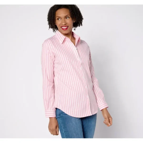 Shop All<Coldwater Creek No-Iron Button Front Shirt in Prints Solids - a world of fashionable women's clothing, including a wide selection of dresses and trendy accessories.