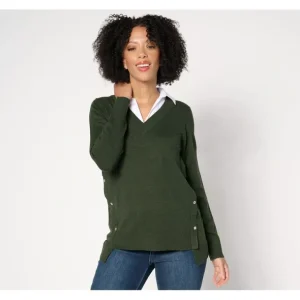 Collared 2fer V-Neck Sweater - a world of fashionable women's clothing, including a wide selection of dresses and trendy accessories.> Hat
