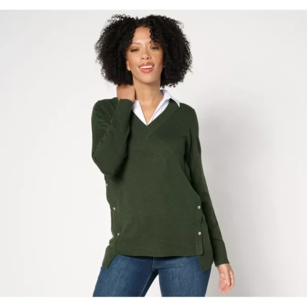 Collared 2fer V-Neck Sweater - a world of fashionable women's clothing, including a wide selection of dresses and trendy accessories.> Hat
