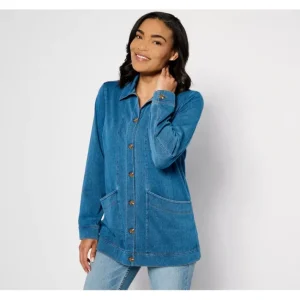 Fashion<Comfy Knit Air Denim Jacket with Pockets - a world of fashionable women's clothing, including a wide selection of dresses and trendy accessories.