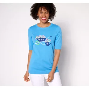 Crew Neck Elbow Sleeve Sweater with Intarsia - a world of fashionable women's clothing, including a wide selection of dresses and trendy accessories.> Hat
