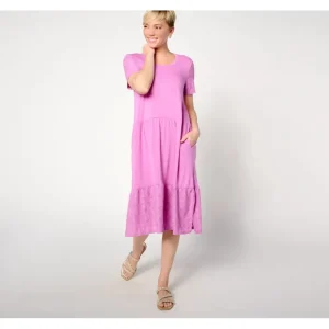 Dresses<Cuddl Duds Classic Jersey Eyelet Sleep Dress Eyelet Detail - a world of fashionable women's clothing, including a wide selection of dresses and trendy accessories.
