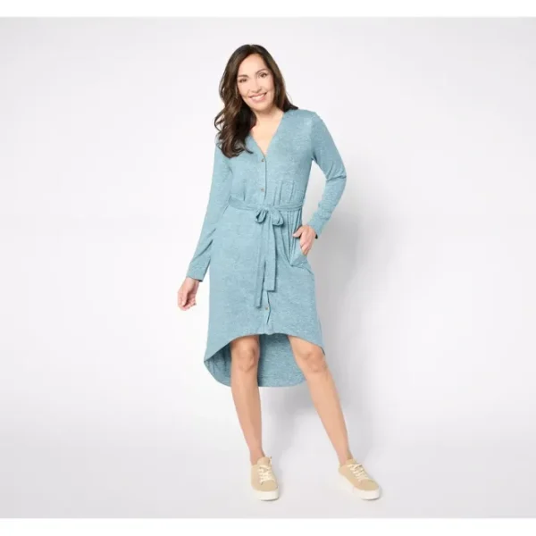 Dresses<Cuddl Duds Cloud Knit Button Front Belted Cardigan Dress - a world of fashionable women's clothing, including a wide selection of dresses and trendy accessories.