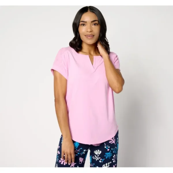 Shop All<Cuddl Duds Flexwear Tee with Eyelet Detail - a world of fashionable women's clothing, including a wide selection of dresses and trendy accessories.